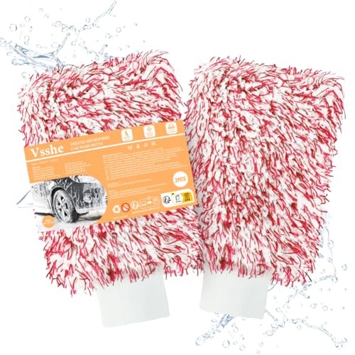 vsshe Red and White Microfibre Car Wash Mitts, 2 Pack, 25 x 17 cm — image 1