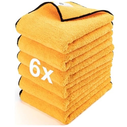 WEAWE Gold Microfibre Car Towels, 6 Pack, 60 x 40 cm, 450 GSM — image 1